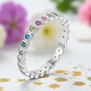 Rainbow Heart Ring S925 Sterling Silver Dainty Minimalist Bundle Offer Sz 7.5